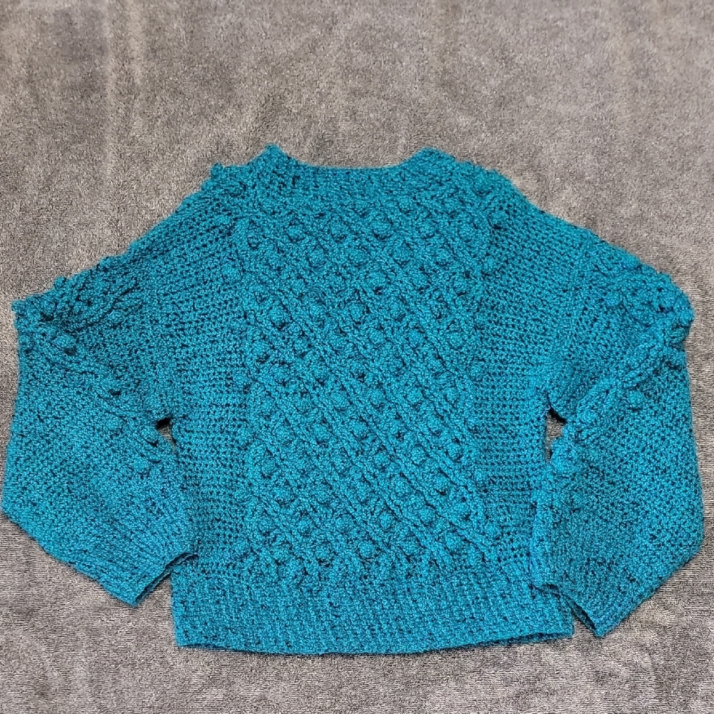 Handmade Teal Cable Knit Sweater With Bell Sleeves Medium/Large
